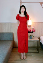 Elastic Sleeve Eyelet 2 Way Maxi Dress PINK/ MAROON (SM)