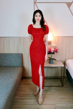 Elastic Sleeve Eyelet 2 Way Maxi Dress PINK/ MAROON (SM)