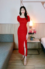 Elastic Sleeve Eyelet 2 Way Maxi Dress PINK/ MAROON (SM)