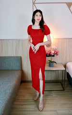 Elastic Sleeve Eyelet 2 Way Maxi Dress PINK/ MAROON (SM)