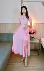 Diamond Neck Design Maxi Gown WHITE/ PINK (S, L)