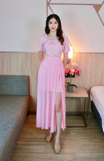 Diamond Neck Design Maxi Gown WHITE/ PINK (S, L)