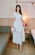 Diamond Neck Design Maxi Gown WHITE/ PINK (S, L)