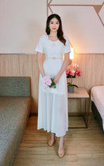 Diamond Neck Design Maxi Gown WHITE/ PINK (S, L)