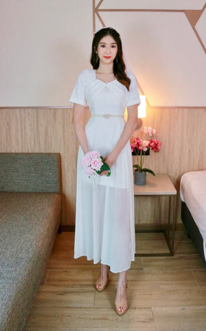 Diamond Neck Design Maxi Gown WHITE/ PINK (S, L)