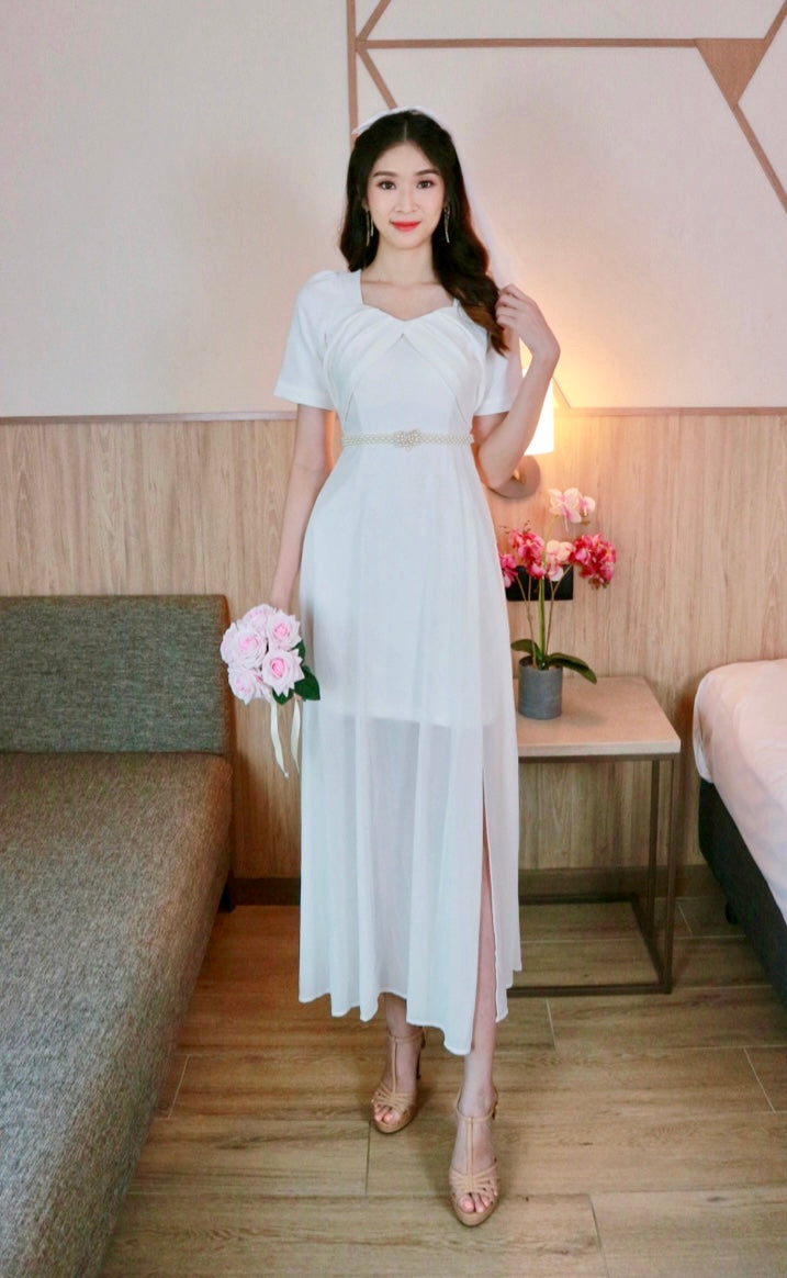 Diamond Neck Design Maxi Gown WHITE/ PINK (S, L)