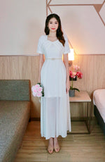 Diamond Neck Design Maxi Gown WHITE/ PINK (S, L)