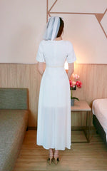 Diamond Neck Design Maxi Gown WHITE/ PINK (S, L)