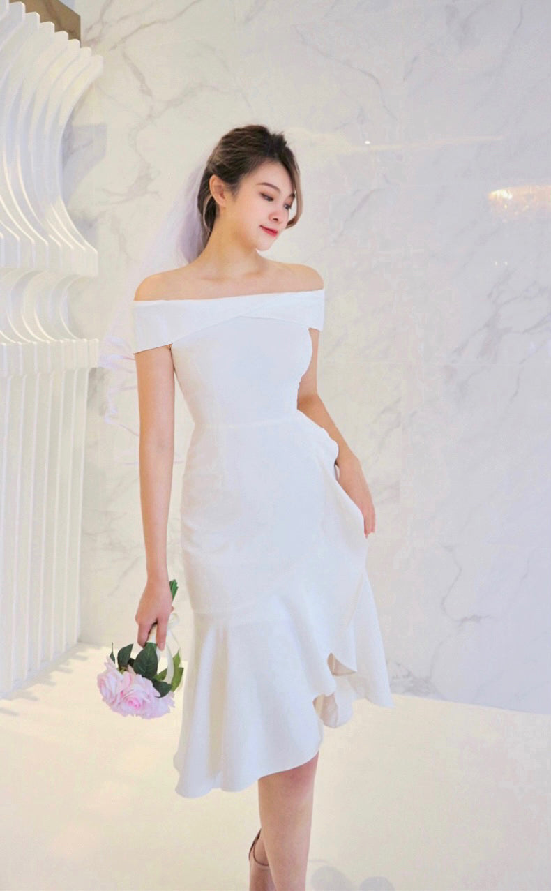 *S&C MADE* Fishtail Off Shoulder Midi Dress (ML)
