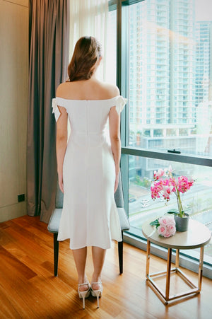 Elastic Off Shoulder Ribbon Mermaid Dress (SM)