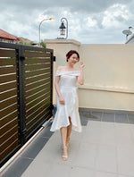 *S&C MADE* Fishtail Off Shoulder Midi Dress (ML)