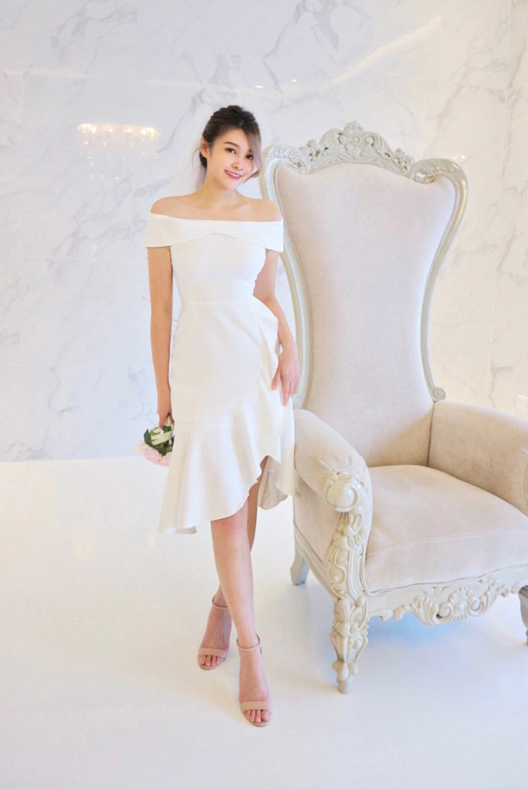 *S&C MADE* Fishtail Off Shoulder Midi Dress (ML)